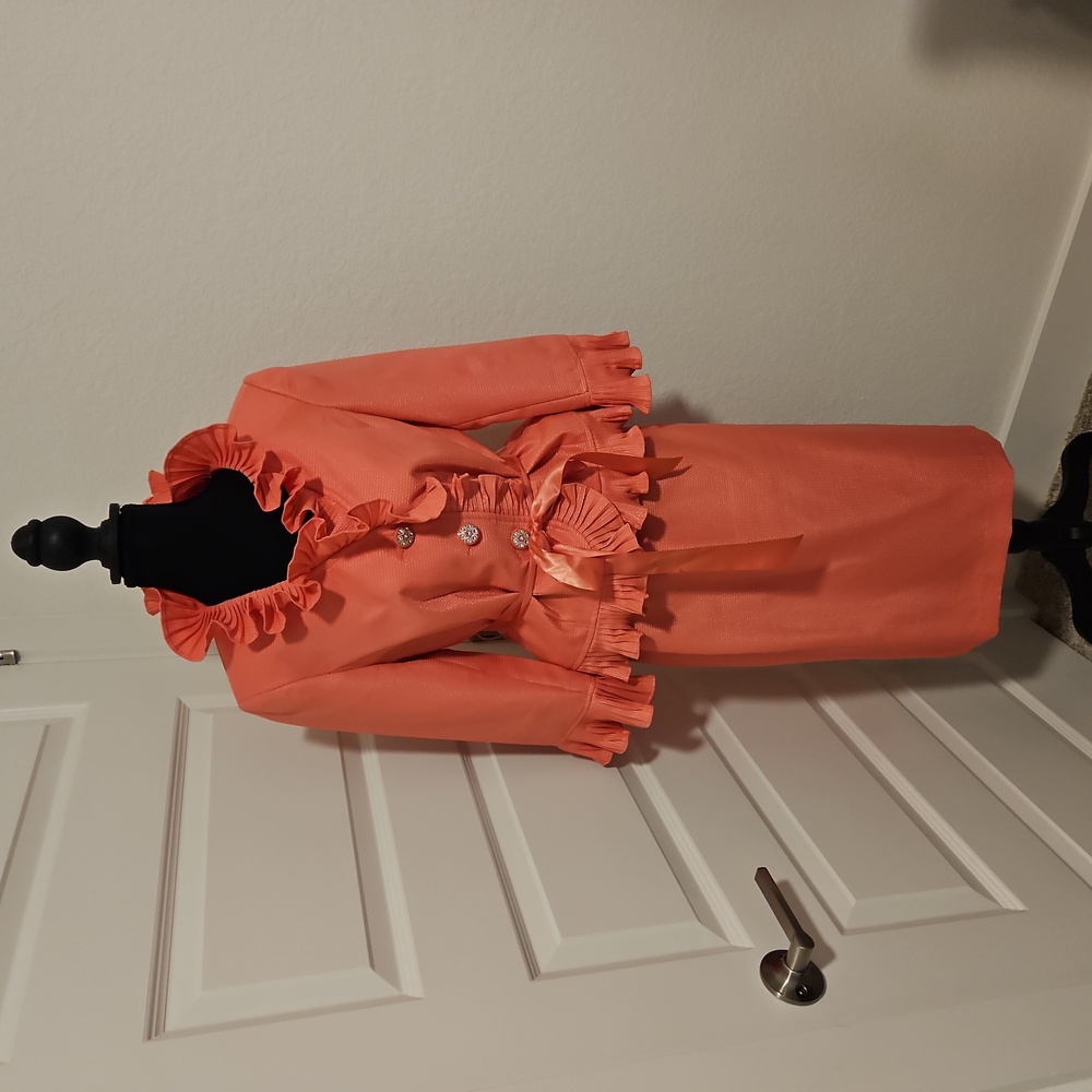"Nicolette" Elegant Orange Ruffled Women's 2Piece Suit